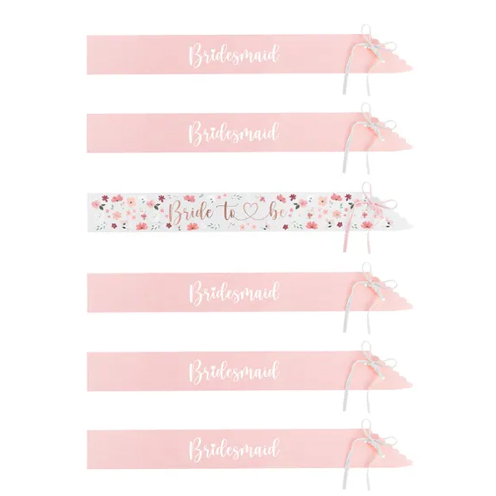 BRIDE TO BE AND BRIDESMAIDS SASHES (SET OF 6)