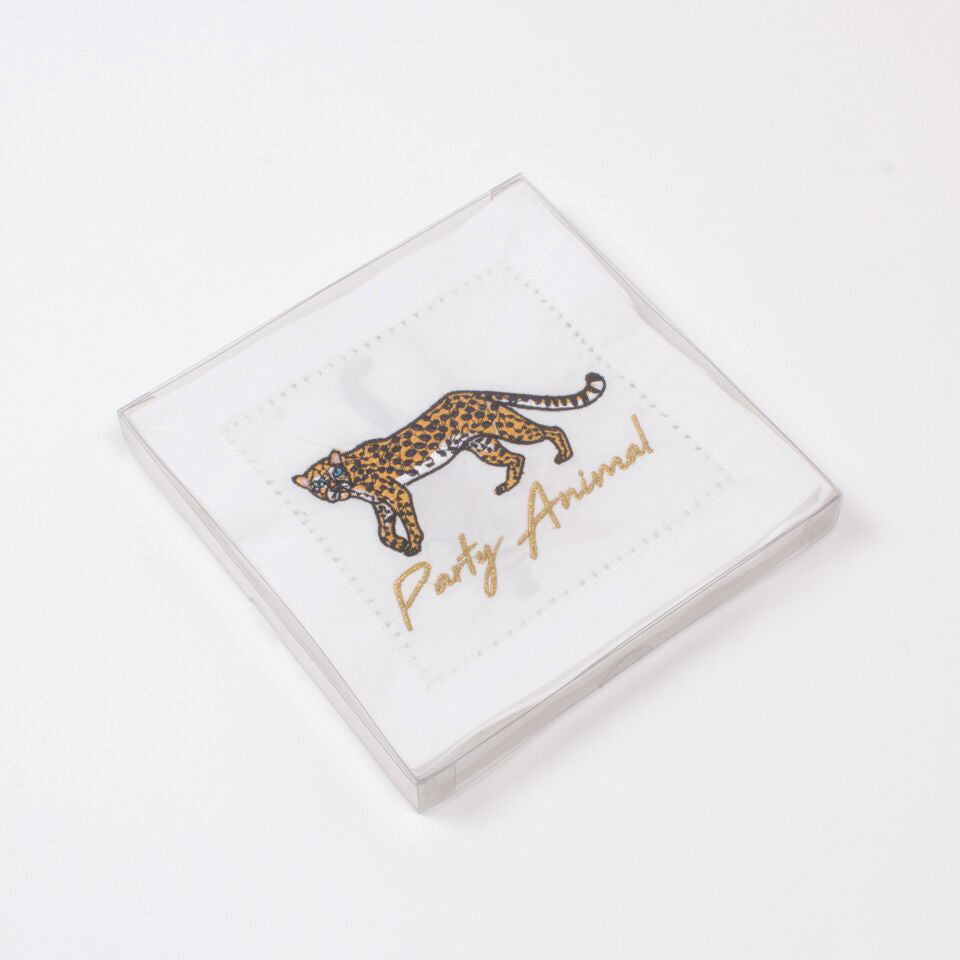 Cheetah Embroidered Cocktail Napkins