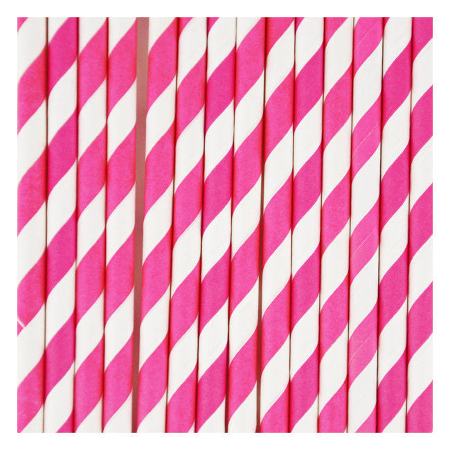 BRIGHT PINK STRIPE STRAWS