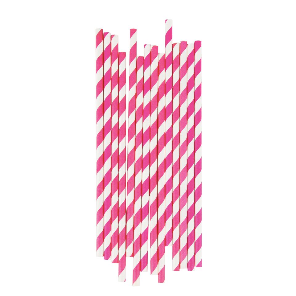 BRIGHT PINK STRIPE STRAWS