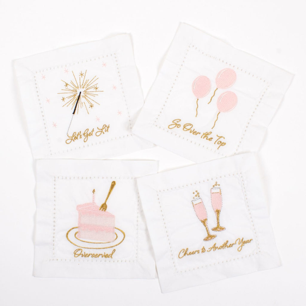 Birthday Girl Embroidered Cotton Cocktail Napkins