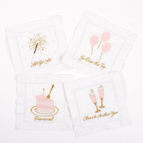 Birthday Girl Embroidered Cotton Cocktail Napkins