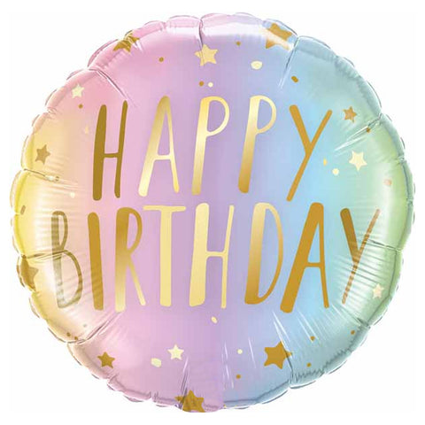 18" BIRTHDAY PASTEL OMBRE AND STARS STANDARD FOIL BALLOON