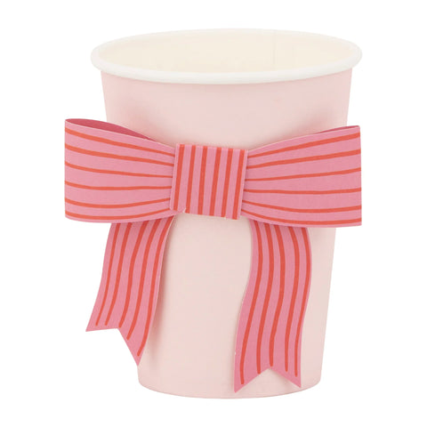 PINK STRIPED BOW CUPS