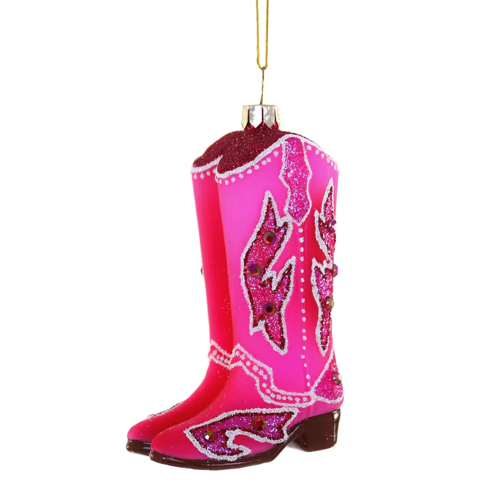 COWGIRL BOOTS GLASS ORNAMENT