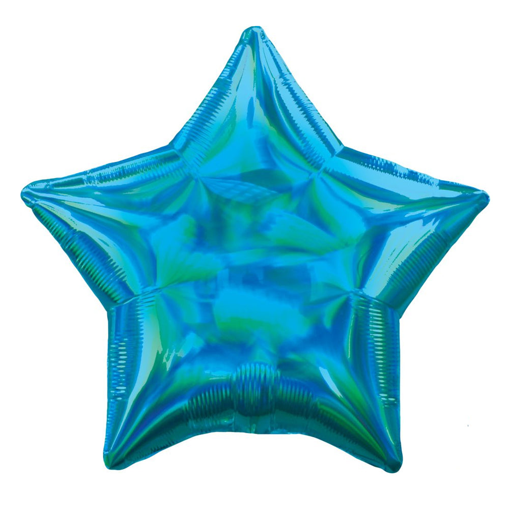 CYAN BLUE IRIDESCENT STAR FOIL BALLOON