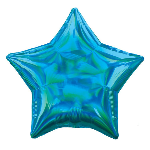 CYAN BLUE IRIDESCENT STAR FOIL BALLOON