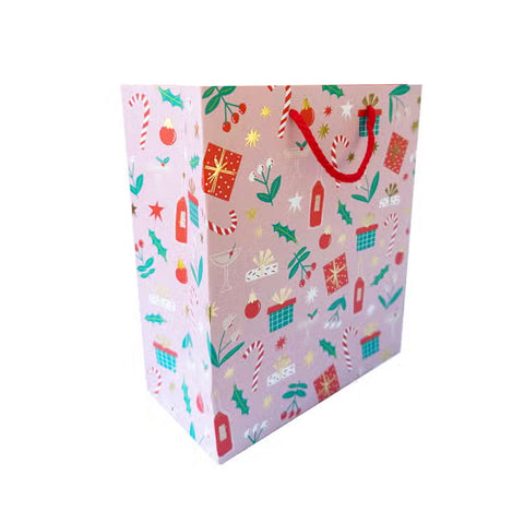 DECK THE HALLS HOLIDAY PINK GIFT BAG