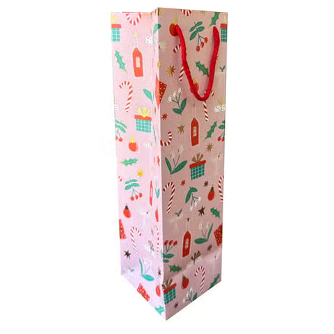 DECK THE HALLS HOLIDAY PINK WINE BAG