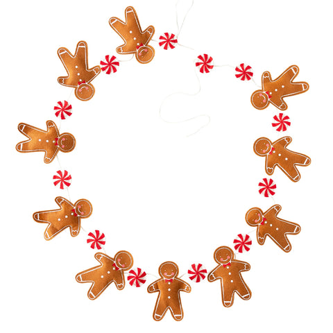 GINGERBREAD MAN AND CANDY PUFFY FELT GARLAND