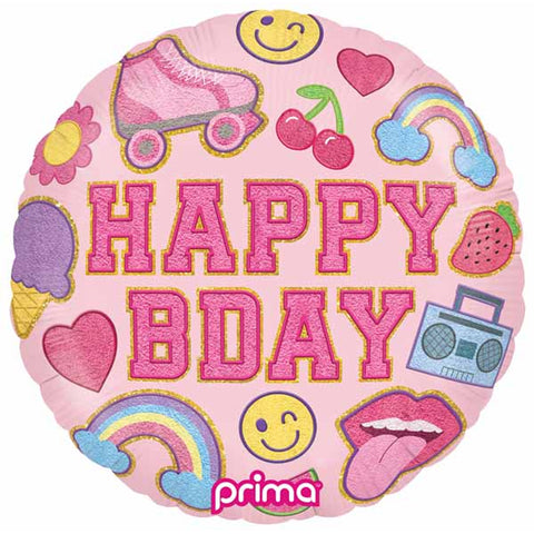 18" HAPPY BDAY PATCHES PINK STANDARD FOIL BALLOON