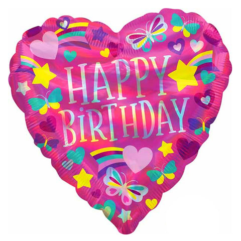 18" HAPPY BIRTHDAY RAINBOW HEARTS FOIL BALLOON