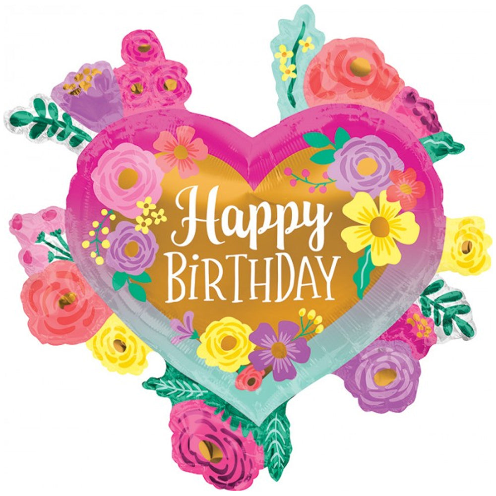 JUMBO HBD PAINTED FLOWERS FOIL BALLOON