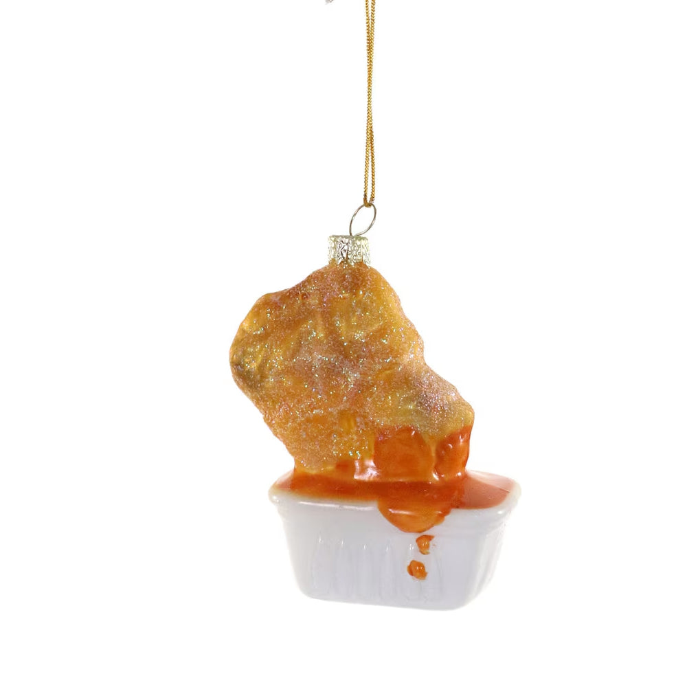 CHICKEN NUGGET WITH DIPPING SAUCE GLASS ORNAMENT