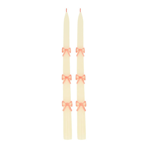 PINK BOW TAPERED CANDLES