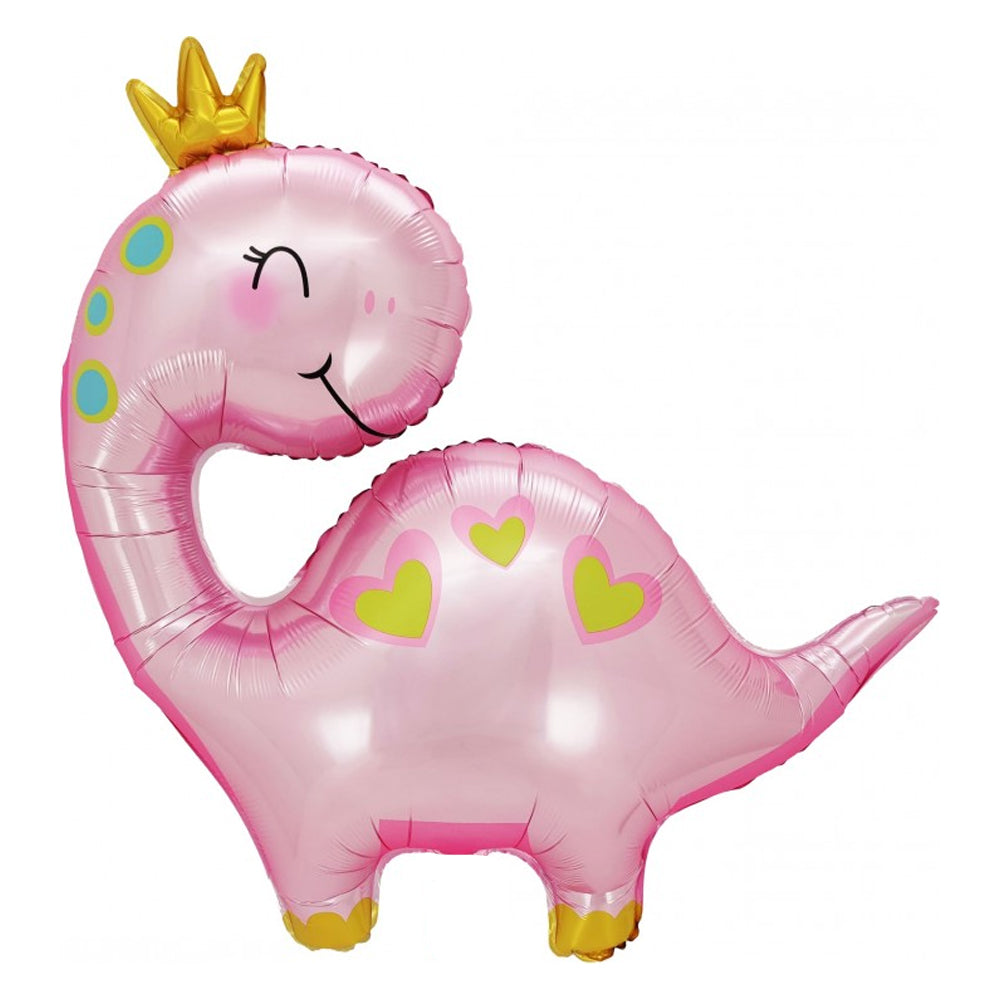 PINK DINOSAUR WITH CROWN FOIL BALLOON