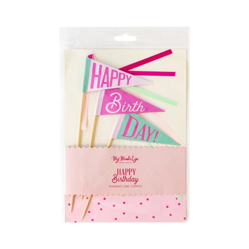 PINK AND MINT PENNANT HAPPY BIRTHDAY CAKE TOPPERS