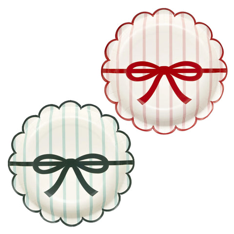 RED AND PINK GREEN AND MINT STRIPES AND BOW SCALLOPED PLATES