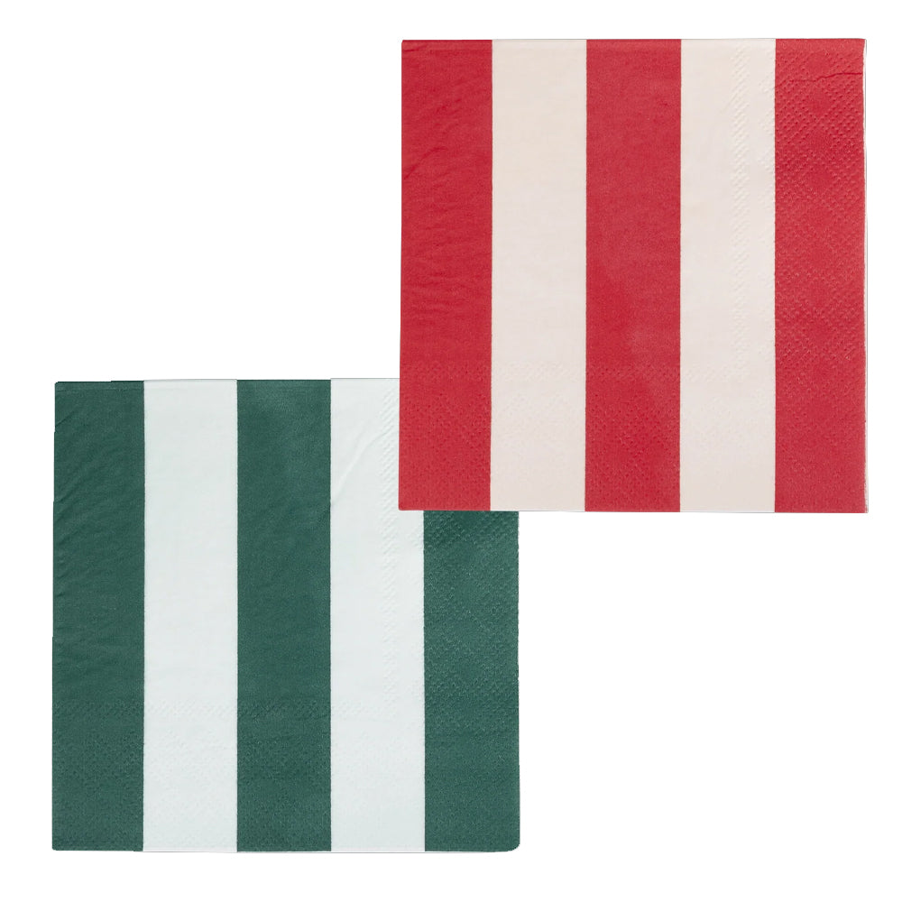 RED AND PINK GREEN AND MINT STRIPED COCKTAIL NAPKINS