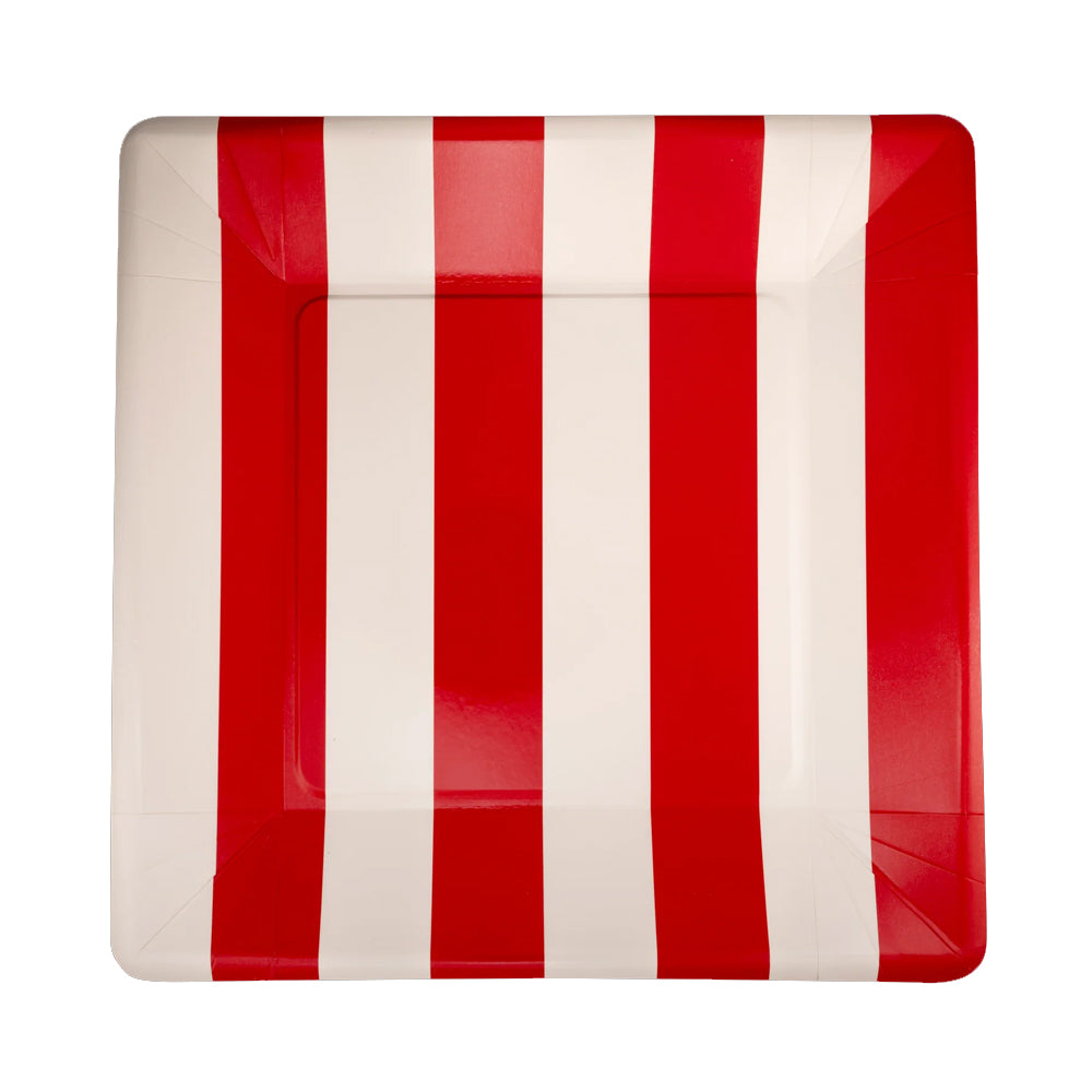 RED AND PINK STRIPED SQUARE PLATES