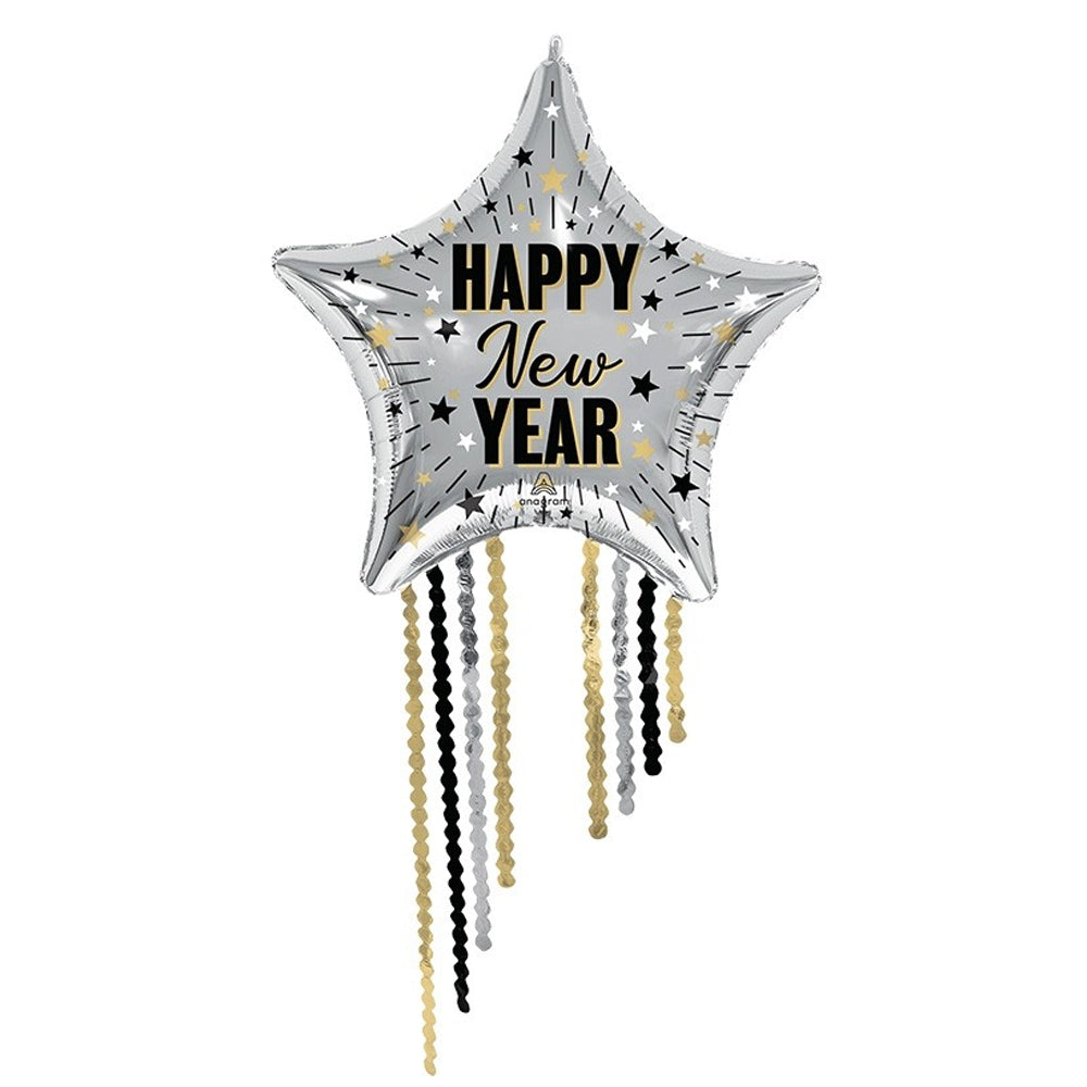 ELEGANT NYE CELEBRATION STAR FRINGE SUPERSHAPE FOIL BALLOON