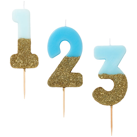 Blue and Gold Glitter Number Candle