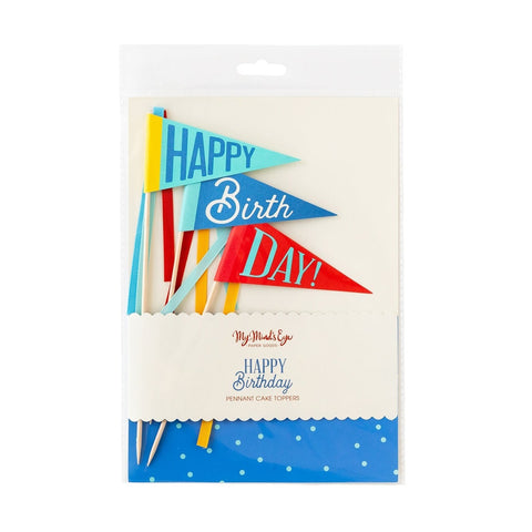 Blue Pennant Happy Birthday Cake Toppers