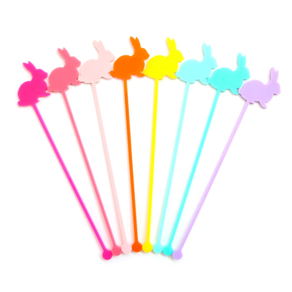ACRYLIC RAINBOW BUNNY STIR STICKS - SET OF 8