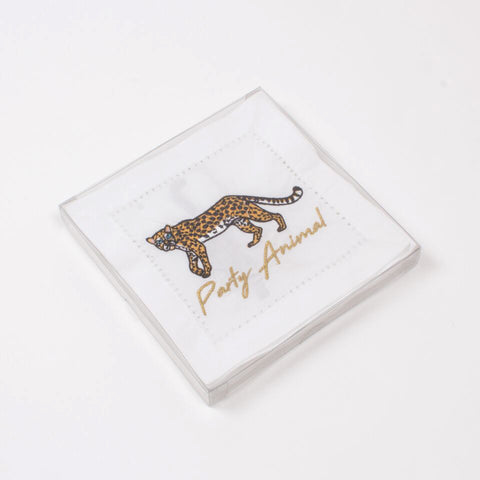 Cheetah Embroidered Cocktail Napkins
