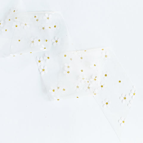 IVORY TULLE DAISY RIBBON (sold by yard)
