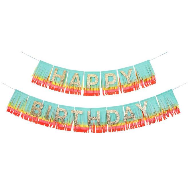 Rainbow Gold Glitter Happy Birthday Fringe Garland