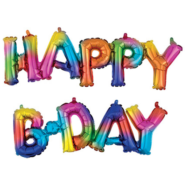 RAINBOW SPLASH "HAPPY B-DAY" BLOCK LETTER BALLOON GARLAND