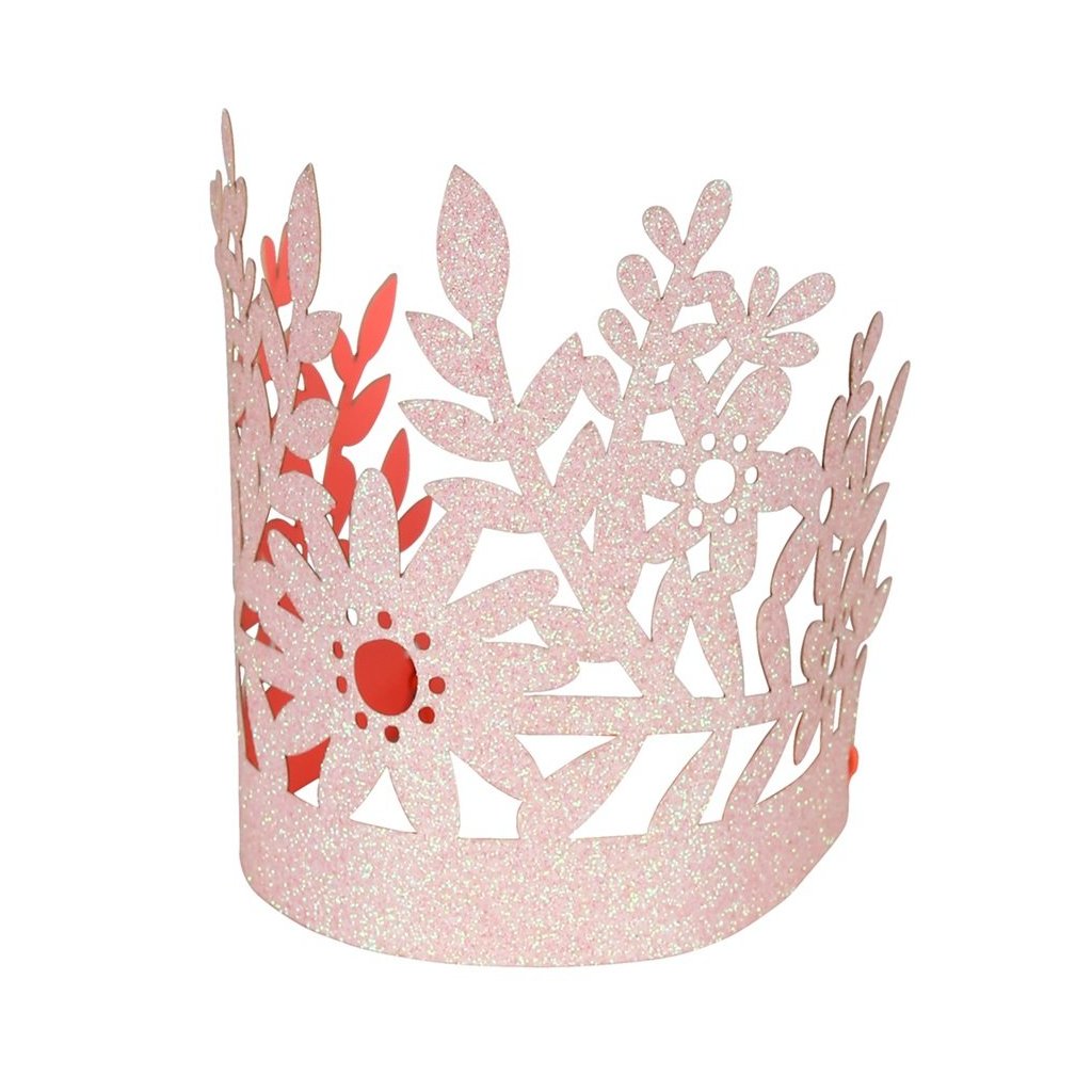 Pink Glitter Floral Princess Party Crown