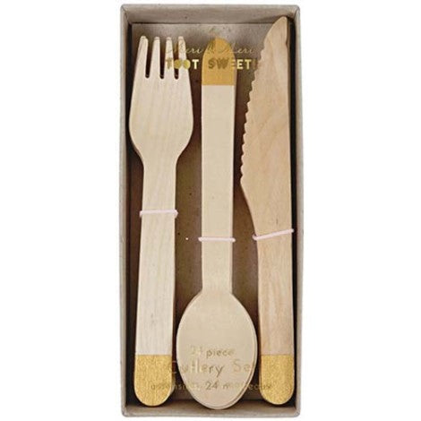 Gold dipped wooden cutlery set