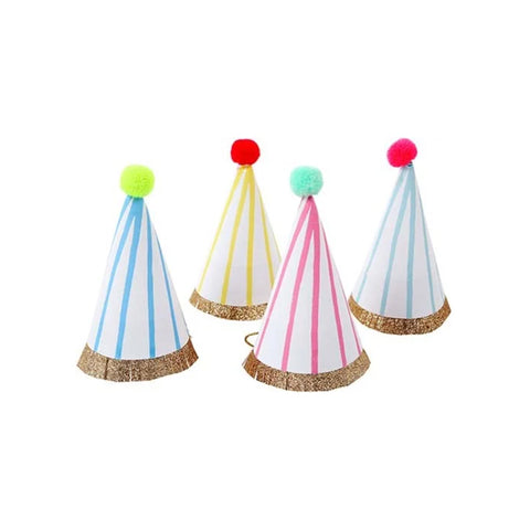 Mini Striped Pom Pom Party Hats - Meri Meri