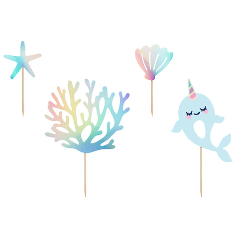 Narwhal and sea creature cupcake toppers