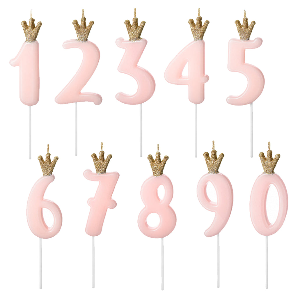 Pink Glitter Crown Number Candles