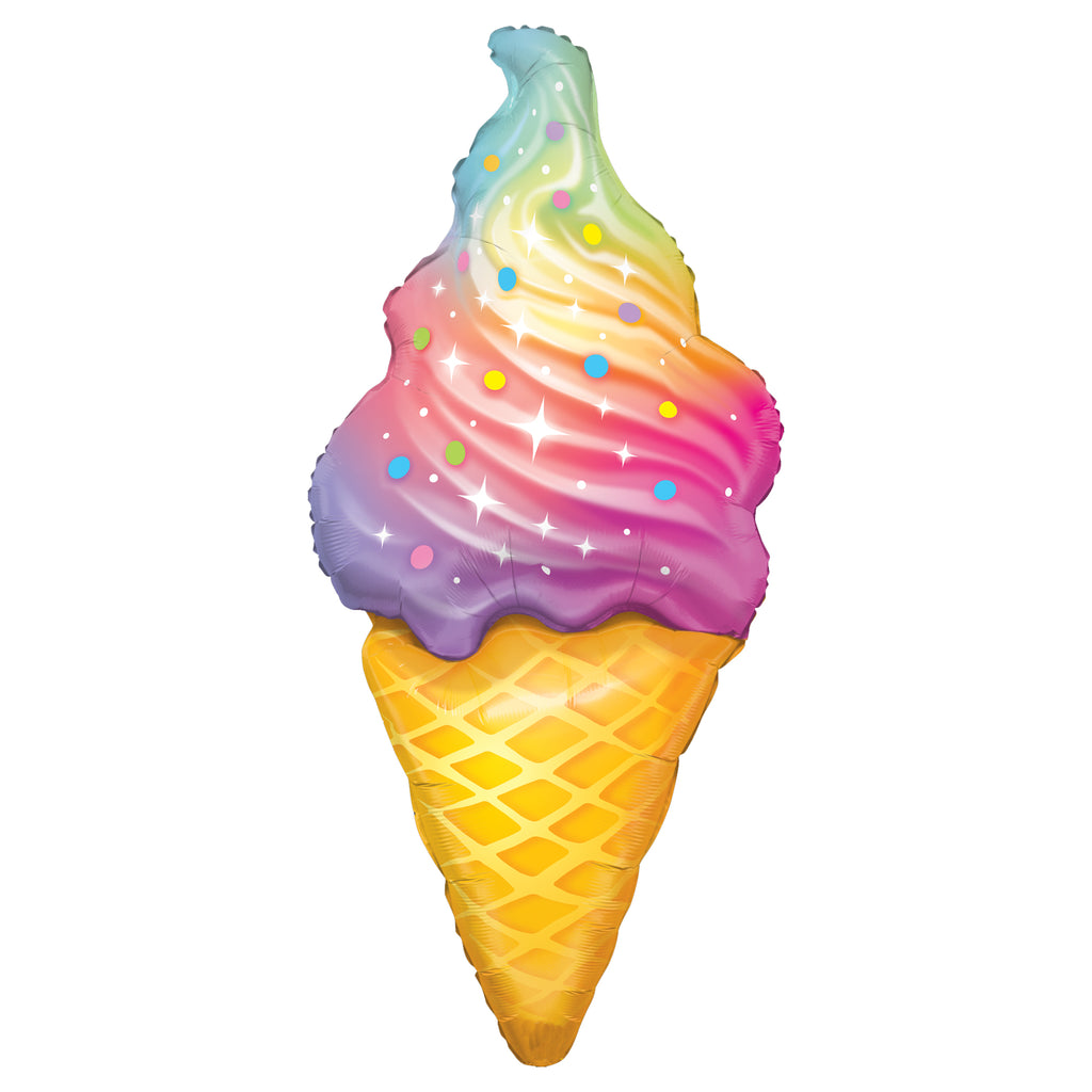Rainbow Swirl Ice Cream Cone Foil Balloon