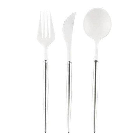 Sophistiplate Bella Silver and White Modern Reusable Cutlery