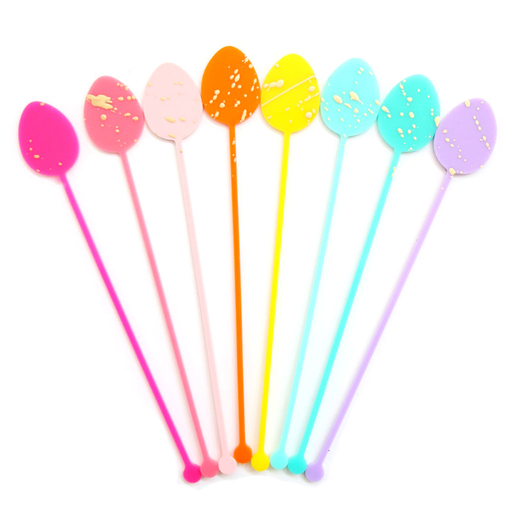 ACRYLIC RAINBOW SPECKLED EGG STIR STICKS